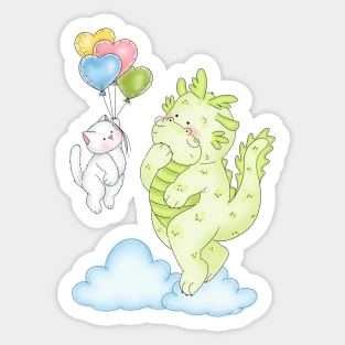 Cat meets with cute dragon Sticker